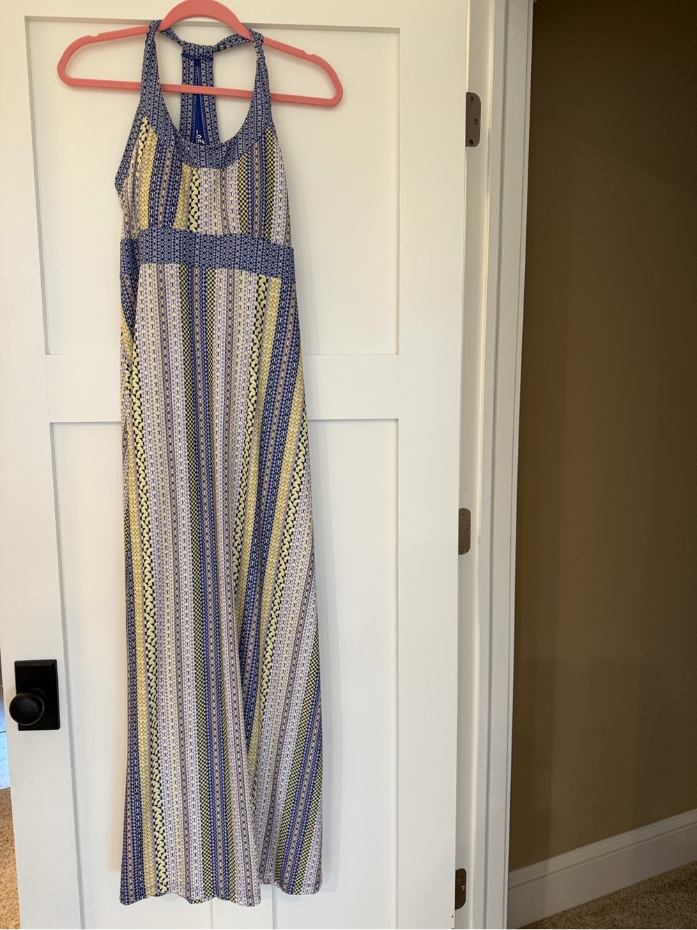 Prana Striped Halter Maxi Dress in Blue and Yellow